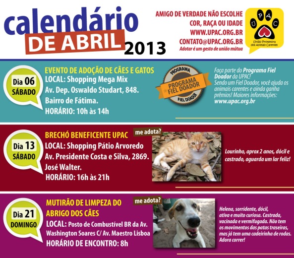 Calendário de Eventos da Upac - Abril 2013